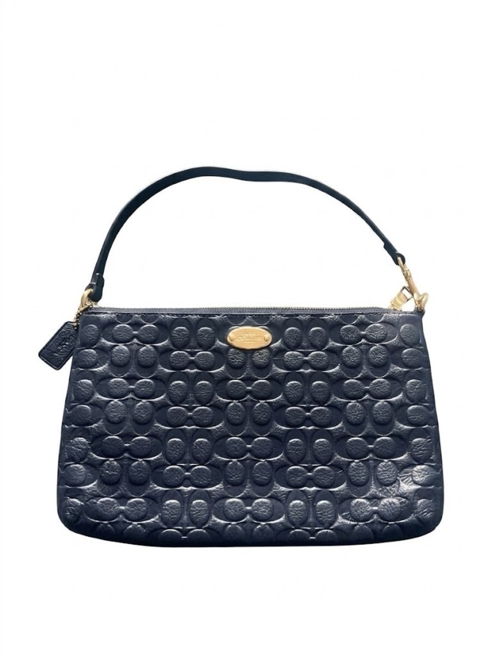 Coach Debossed/Embossed Signature Leather Top-Zip Wristlet Small Shoulder Bag